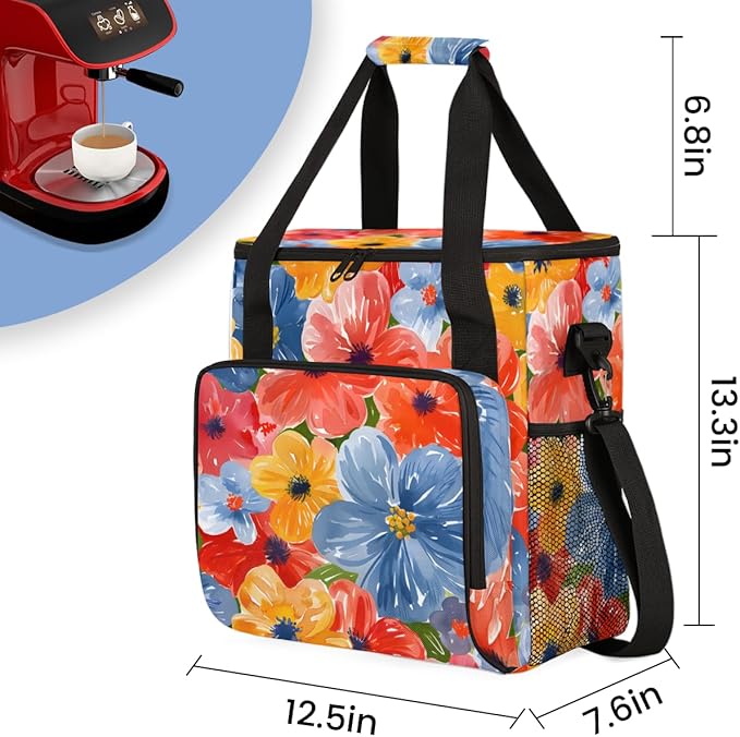 Fragrant Flower Coffee Maker Carrying Bag Portable Travel Storage Tote Bag Compatible with K-Mini or K-Mini Plus Single Serve Coffee Brewer Carrying Case with Multiple Pockets &amp Shoulder Strap