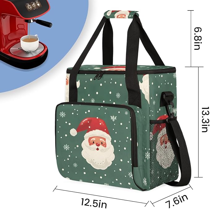 Cartoon Santa Claus Coffee Maker Carrying Bag Portable Travel Storage Tote Bag Compatible with K-Mini or K-Mini Plus Single Serve Coffee Brewer Carrying Case with Multiple Pockets &amp Shoulder Str