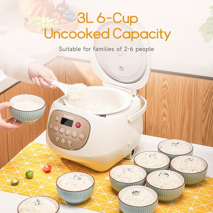 Joydeem Ceramic Rice Cooker 6 Cups Uncooked Rice Cookers with Pure Ceramic Inner Pot Healthy &amp PFOA Free 3L/3.2 qt DFB-C300