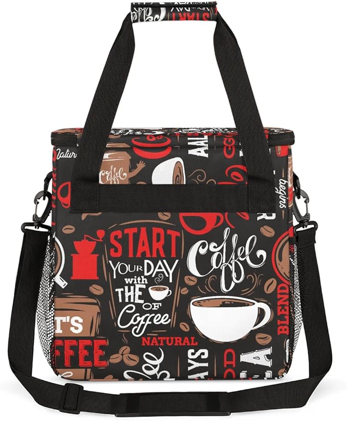 coffee beans cup red Coffee Maker Carring Bag Travel Carrying Storage Tote Bag Compatible with Keurig K-Mini or K-Mini Plus Portable Single Serve Coffee Brewer Case with Pockets for K-cup Pods