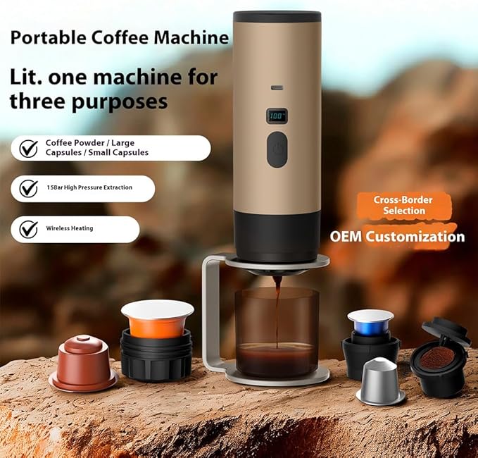 Portable Coffee Maker Espresso Machine Travel Espresso Maker USB-C ChargingHeating Pump Press Coffee Maker Electric Capsule Coffee Machine for RVCar Hiking Camping Office
