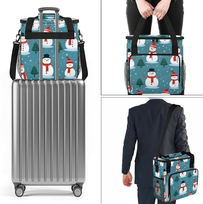 Christmas Snowman Coffee Maker Carrying Bag Xmas Snowman Travel Storage Bag Compatible with K-Mini or K-Mini Plus Single Serve Coffee Brewer Carrying Case with Multiple Pockets &amp Shoulder Strap