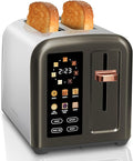 SEEDEEM Toaster 2 Slice Full Touch Control Stainless Toaster LCD Display 50% Faster Heating Speed 6 Bread Type 7 Shade Setting 1.5''Wide Slots Removable Crumb Tray 1350W Dark Metallic
