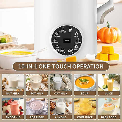 10 in 1 Nut Milk Maker Machine Almond Milk Maker 41oz Self Clean/12H Delay/Keep Warm/Boil One Touch Soy Milk Maker Homemade Oat Nutri Plant Based and Non Dairy Beverages