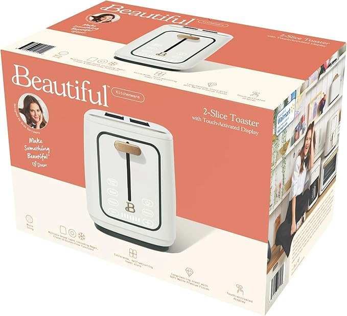 2 Slice Digital Toaster with Touch Control Panel Adjustable Toast Shade Settings Wide Bread Openings Bagel &amp Frozen Modes Removable Crumb Tray (White Icing)