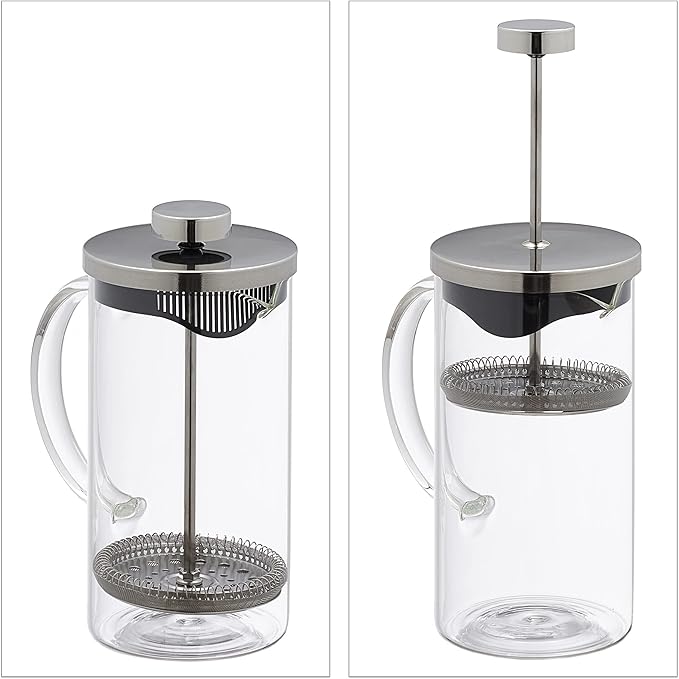 Relaxdays Coffee Maker Manual Press Pot Strainer Insert 600 ml Glass &amp Stainless Steel Transparent/Silver 80% glass 20% stainless steel