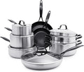 GreenPan Venice Pro Noir Tri-Ply Stainless Steel Healthy Ceramic Nonstick 13 Piece Cookware Pots and Pans Set Matte Black Handle PFAS-Free Multi Clad Induction Dishwasher Safe Oven Safe Silver