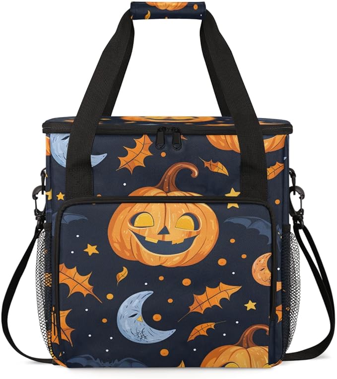 Halloween Pumpkin Coffee Maker Carrying Bag Glitter Pumpkin Travel Storage Bag Compatible with K-Mini or K-Mini Plus Single Serve Coffee Brewer Carrying Case with Multiple Pockets &amp Shoulder Str