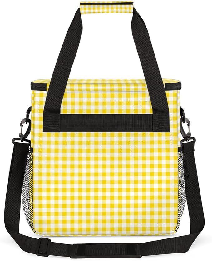 Yellow Plaid Coffee Maker Carrying Bag Portable Travel Storage Tote Bag Compatible with K-Mini or K-Mini Plus Single Serve Coffee Brewer Carrying Case with Multiple Pockets &amp Shoulder Strap