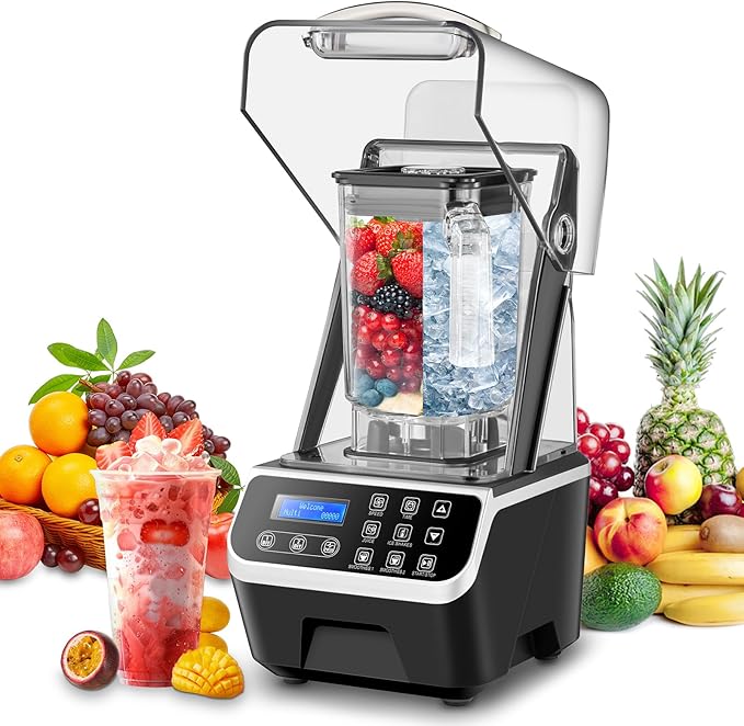Commercial Blender 2200W 2.1QT 68OZ Quiet Blender Brushless Motors Commercial Smoothies Frozen DrinksSelf-CleaningElectric Countertop Blenders Heavy-DutySilver Grey