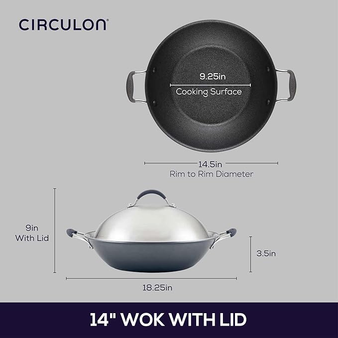 Circulon A1 Series with ScratchDefense Technology Nonstick Induction Wok with Lid 14 Inch Graphite