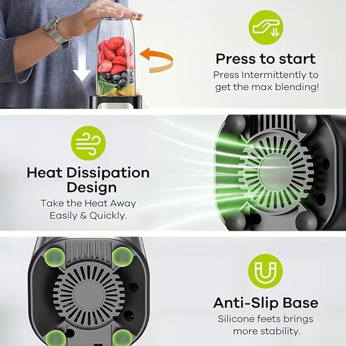 Juice Cup Blender with 3 Cups Stainless Steel Personal Blender Portable Smoothie Maker with Recipe Book 17oz and 24oz Bottles