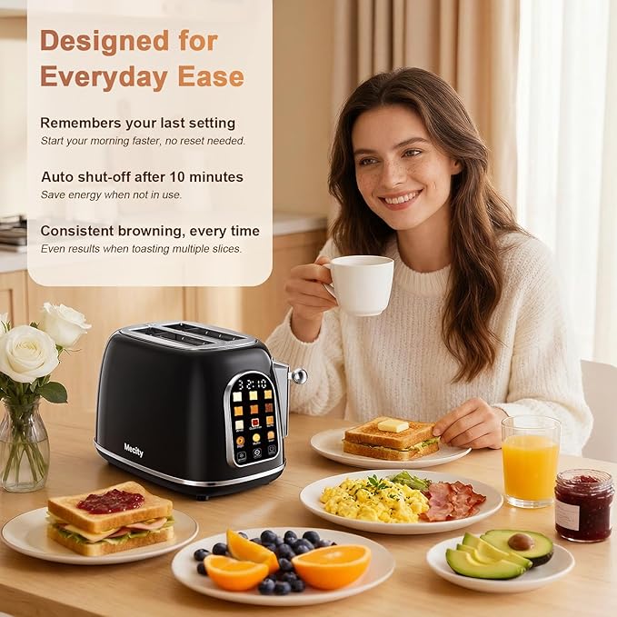 Mecity Toaster 2 Slice Touch Screen Wide Slot Retro Toaster For Breads Bagel Muffin Waffle House Warming Gift New Home 120V 825W Jet Black