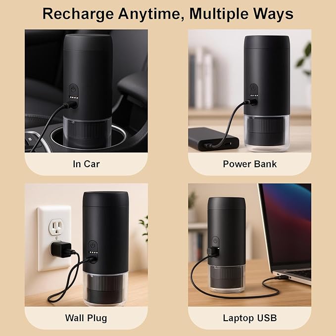 Portable Espresso Maker 20 Bar Travel Coffee Maker with USB Charging Compatible with Ground Coffee &amp Capsules (NS) Waterproof for Camping Hiking RV Car Office