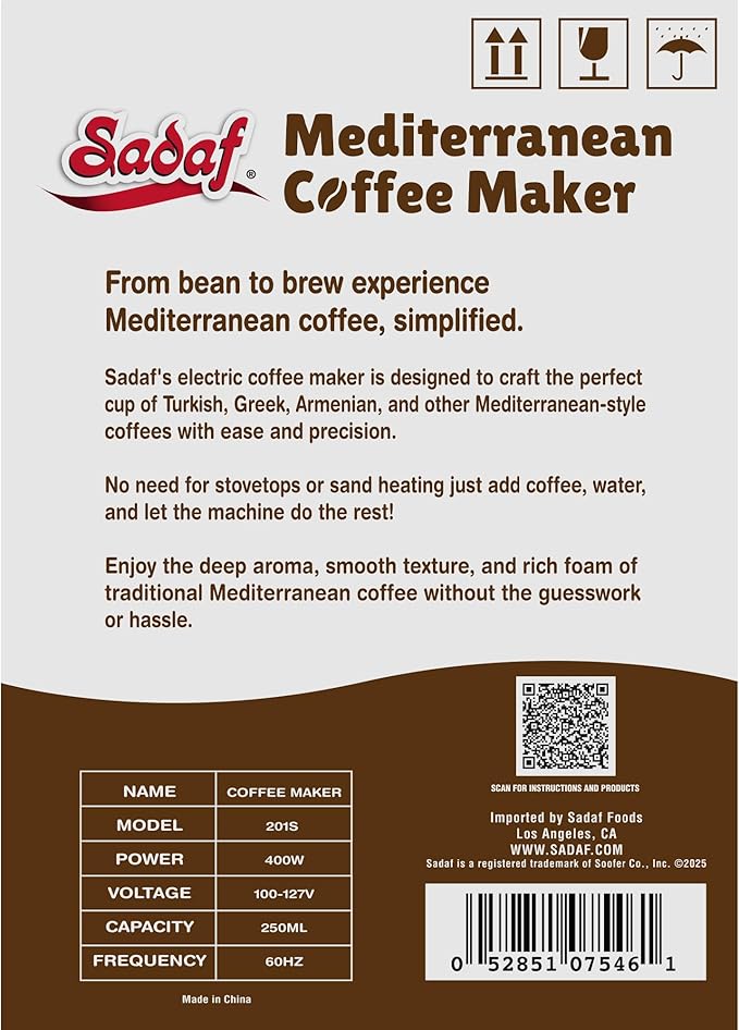 Sadaf One-Touch Mediterranean Coffee Maker – Electric Turkish Greek and Armenian Coffee Machine - Stainless Steel Coffee Maker - Foam Control &amp Overflow Sensor - Middle Eastern Cuisine - 250ml