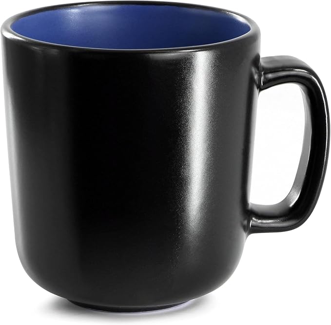 16 Piece Stoneware Dinnerware Set – Two-Tone Plates Bowls &amp Mugs for 4 Modern Matte Finish Microwave &amp Dishwasher Safe (Black/Blue)