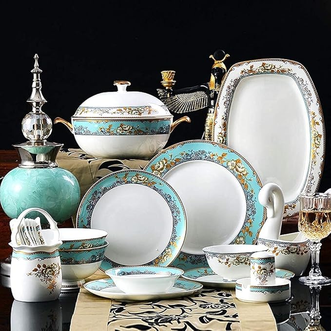 Dinnerware Sets - Luxury Dishes Service Set Ceramics Dinnerware Set with 50-Piece Bowl/Stockpot/Dish/Spoon|Bone China Dinner Sets Porcelain Combination SetOne Color-30piecesOne Color-30pieces
