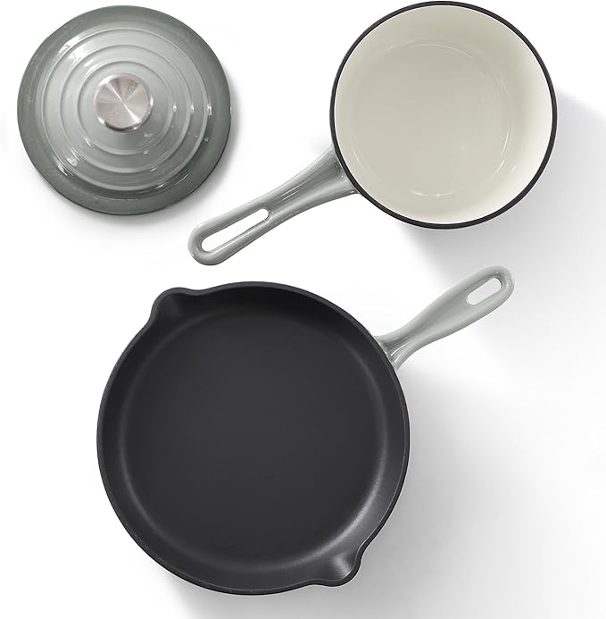 MegaChef 7 Piece Enameled Cast Iron Cookware Set in Gray