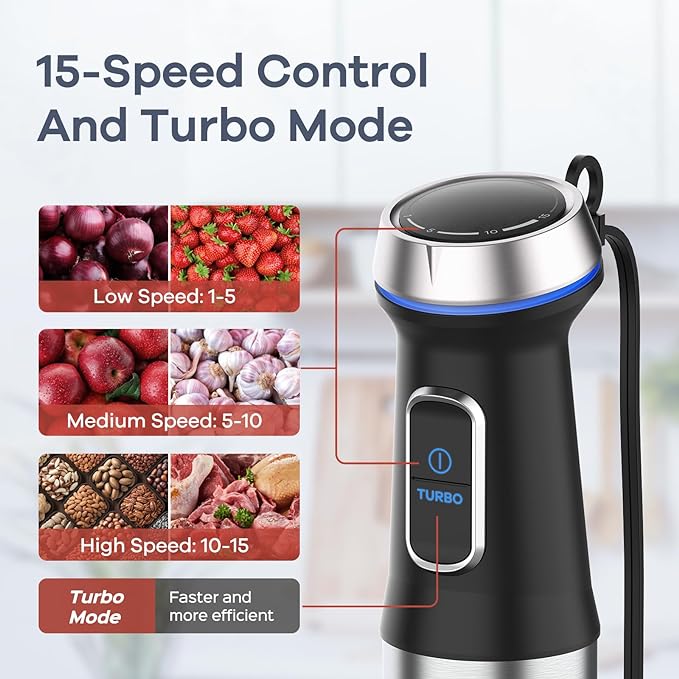 Ganiza Immersion Blender 5 in 1 &amp 6 in 1 Corded Hand Blender Stainless Steel Blade 16 Speed Immersion Blender Handheld with 800ml Mixing Beaker 600ml Chopper Whisk Frother Potato Masher