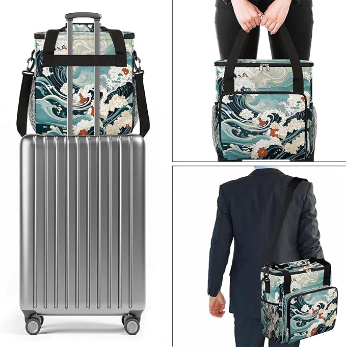 Waves Ocean Design Coffee Maker Travel Bag for K-Mini or K-Mini Plus Single Serve Coffee Brewer Portable Storage Tote Case for Tarvel