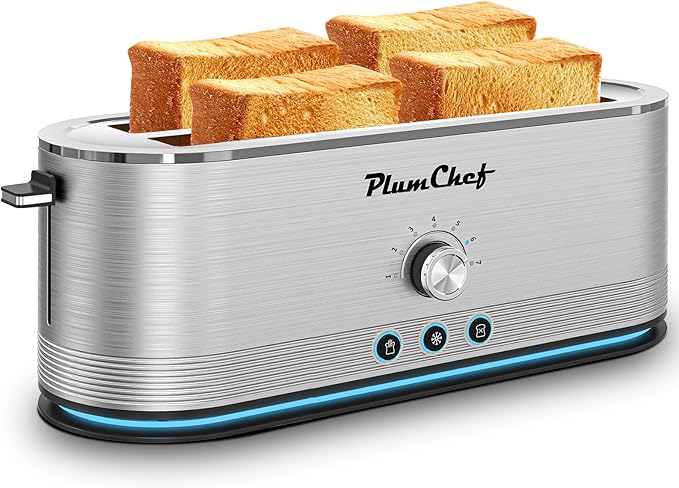 4-Slice Toaster 7 Browning Settings Defrost/Reheat Functions Full body Stainless Steel Housing 1400W Anti-Fingerprint &amp Anti-Jam(stainless steel)