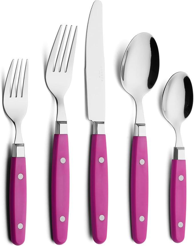 ANNOVA Silverware Set Stainless Steel Cutlery Color Handle With Rivet/Retro Flatware (Pink 20 Pieces)