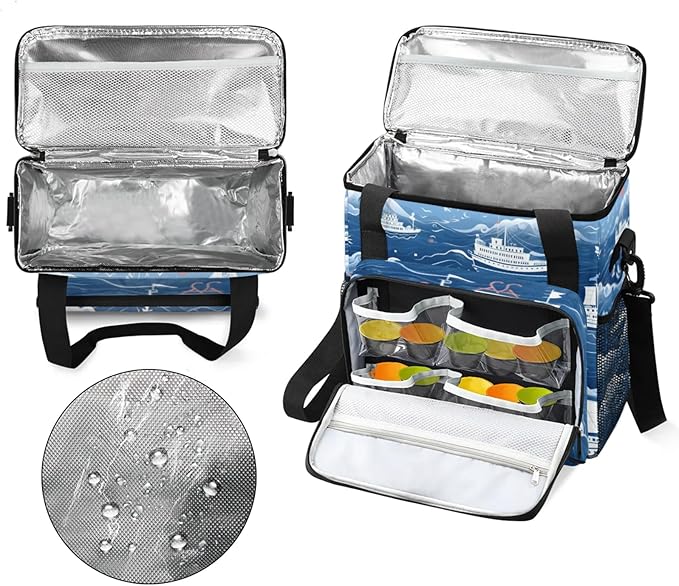 Ocean Ship Print Coffee Maker Travel Bag for Keurig K-Mini/K-Mini Plus Insulated Waterproof Tote with Pockets for K-Cup Portable Single-Serve Brewer Case