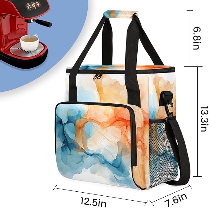 Tie Dyeing Coffee Maker Carrying Bag Orange Blue Travel Storage Bag Compatible with K-Mini or K-Mini Plus Single Serve Coffee Brewer Carrying Case with Multiple Pockets &amp Shoulder Strap