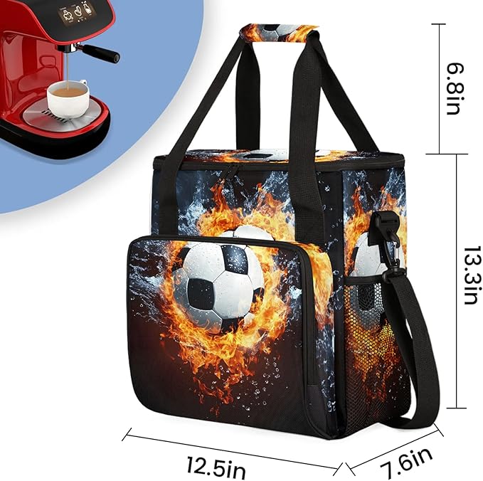 Fire Soccer Ball Coffee Maker Travel Bag Sports Football Insulated Grocery Bag Travel Picnic Leakproof Cooler Bags With Shoulder Strap