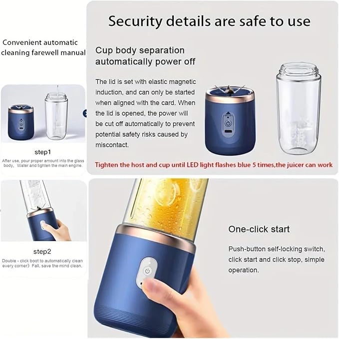 6 Blades Electric Juicer Cup 2 Cups Compatible For Travel Portable Mixer Usb Charge Fresh Fruit Juice Personal Blender Smoothie(Pink with 2 Cups)