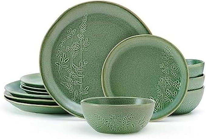 Pfaltzgraff Carrie 12 Piece Dinnerware Set Service for 4 Green