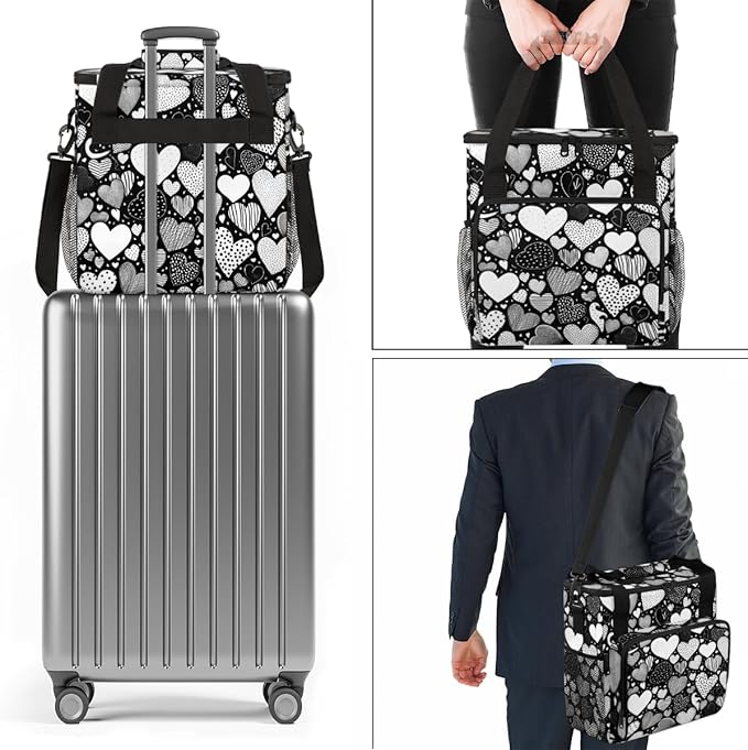heart Coffee Maker Carrying Bag White Black Portable Travel Storage Tote Bag Compatible with K-Mini or K-Mini Plus Single Serve Coffee Brewer Carrying Case with Multiple Pockets &amp Shoulder Strap