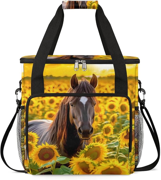 Coffee Maker Carrying Bag Horse Sunflower Floral Single Cup Coffee Maker Travel Bag Compatible with Keurig K-Mini or K-Mini Plus Portable Storage Bag with Shoulder StrapAZ-200