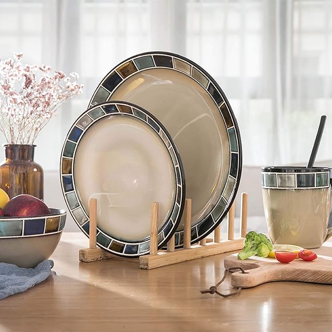 GaRcan 4-Piece Dinner Set Heavyweight and Durable Stoneware Dinnerware Set Service for 1 Includes Dinner Plate Salad PlateBowl and Mug