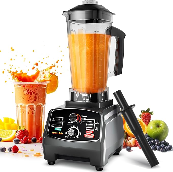 WantJoin Professional Blender Countertop BlenderBlender for kitchen Max 1800W High Power Home and Commercial Blender with Timer Smoothie Maker 2200ml for Crushing Ice Frozen Dessert (Grey)