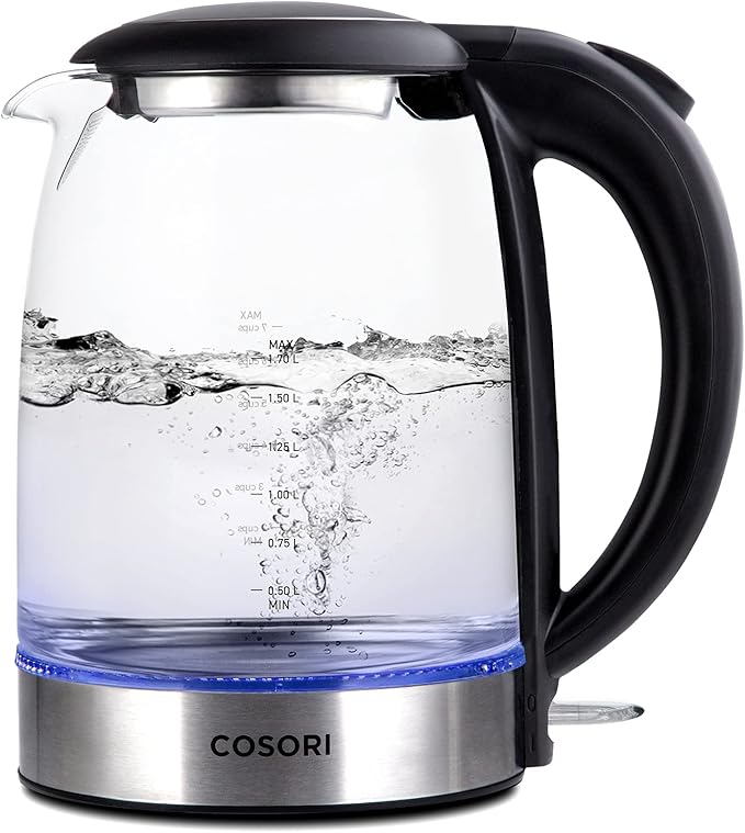 COSORI Pour Over Coffee Maker with Double-layer Stainless Steel Filter34 Ounce &amp Electric Kettle with Upgraded Stainless Steel Filter and Inner Lid Wide Opening Glass Tea Kettle1.7L Black