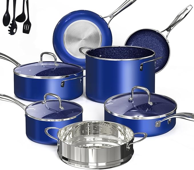 Deluxe DUXANO 14PC Healthy Pots and Pan With 9H Anti-scratch Coating 2-Layer Non-Stick Ceramic&ampPFAS Free Sensitively&ampEvenly Induction Cooking Enhanced Flavor with Infrared Cookware Dishwas