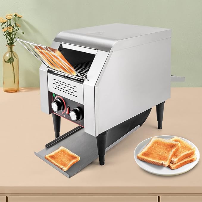 Commercial Conveyor Toaster 150 Slices/Hour Stainless Steel Heavy Duty Industrial Toasters 1300w Countertop Bread Toaster for Baked Food (TT-150)