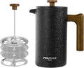 POLIVIAR French Press Coffee Maker 34 oz Coffee Press with Real Wood Handle Double Wall Insulation &amp Dual-Filter Screen Food Grade Stainless Steel for Good Coffee and Tea JX2023-FPLB