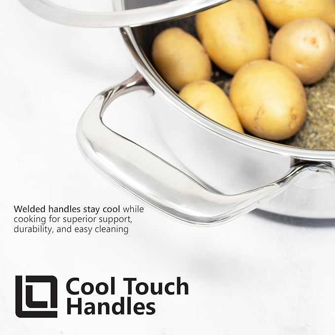 LIVWELL DiamondClad 6 Quarts Nonstick Hybrid Saucepan with Lid - Kitchen Gift - Nonstick Stainless Steel Saucepan - Hybrid Cookware Set - Heavy Stainless Steel Pot - Dishwasher Safe - PFOA-free