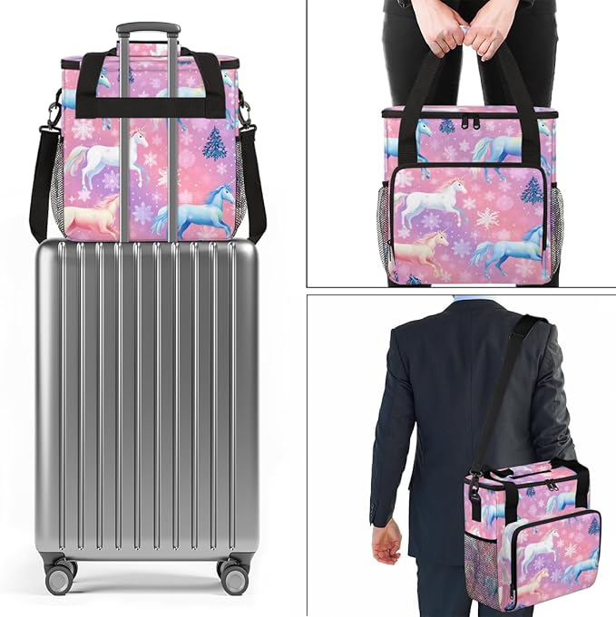 Rainbow Horse Coffee Maker Carrying Bag Snowflake Tree Travel Storage Bag Compatible with K-Mini or K-Mini Plus Single Serve Coffee Brewer Carrying Case with Multiple Pockets &amp Shoulder Strap