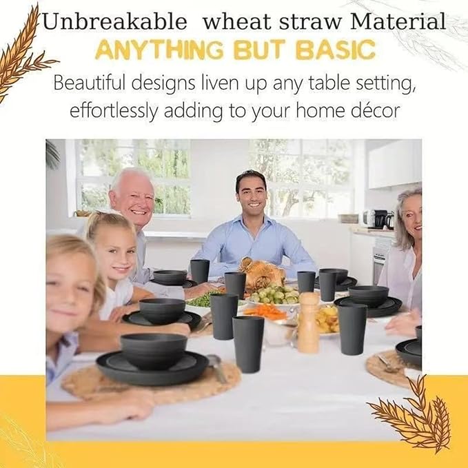 Modern Black Dinnerware Set for 8-16 Piece Kitchen Essentials with Plates Bowls &amp Mugs Minimalist Dish Set for New Apartment &amp Black Kitchen Decor