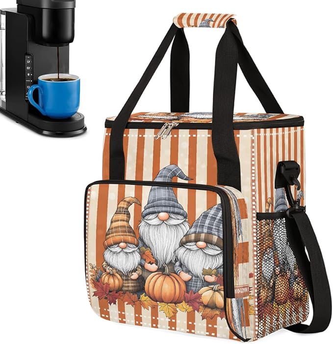 Dwarf Pumpkin Maple Leaf Coffee Maker Carring Bag Travel Carrying Storage Tote Bag Compatible with Keurig K-Mini or K-Mini Plus Portable Single Serve Coffee Brewer Case with Pockets for K-cup Pods
