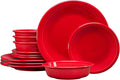 Fiesta® Classic Rim 12-Piece Dinnerware Set – Durable Ceramic Lead-Safe Dishwasher/Microwave/Oven Safe – Made in USA Dinnerware - Scarlet