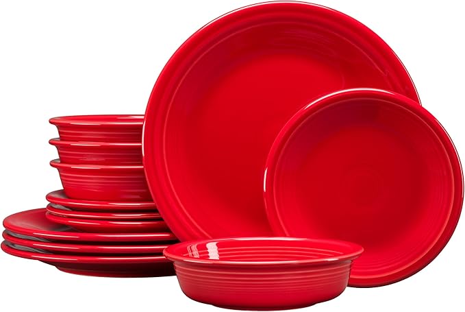 Fiesta® Classic Rim 12-Piece Dinnerware Set – Durable Ceramic Lead-Safe Dishwasher/Microwave/Oven Safe – Made in USA Dinnerware - Scarlet