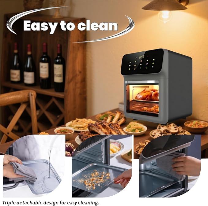 10L Large Capacity 3-in-1 Digital Air Fryer Oven Combo with Smart Touchscreen 18 Presets &amp Multi-Layer Baking Pans - Stainless Steel Countertop Convection Oven for Pizza Grilling Toasting