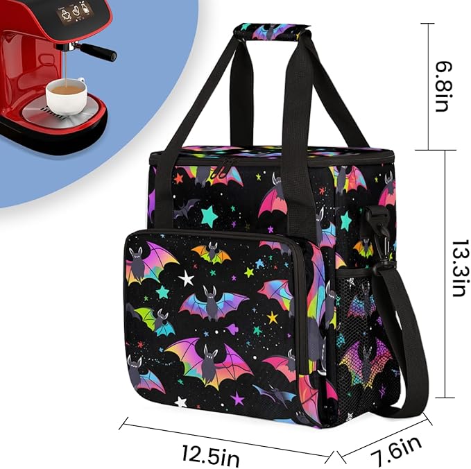 Halloween Bat Coffee Maker Carrying Bag Mystical Bat Travel Storage Bag Compatible with K-Mini or K-Mini Plus Single Serve Coffee Brewer Carrying Case with Multiple Pockets &amp Shoulder Strap