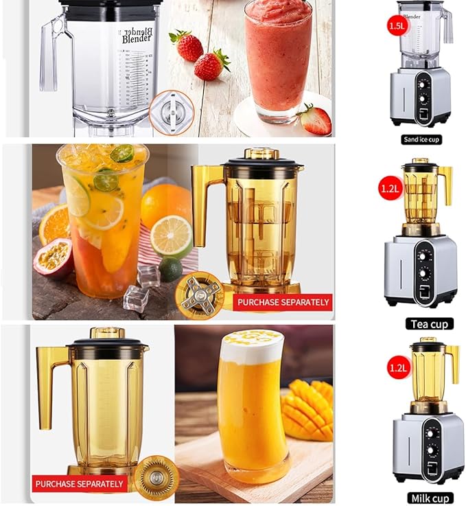 Smoothie Blender2200W Multifunction Commercial Quiet Blender with Tea cup/milk cover cup/smoothie cup1.5LProfessional Countertop BlenderHousehold Quiet Blenderfor Puree Crush Ice Smoothies(Red)