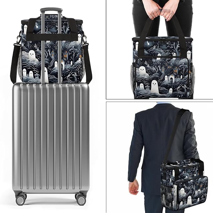 Magic Halloween Ghosts Coffee Maker Carrying Bag Travel Storage Bag Compatible with K-Mini or K-Mini Plus Single Serve Coffee Brewer Carrying Case with Multiple Pockets &amp Shoulder Strap