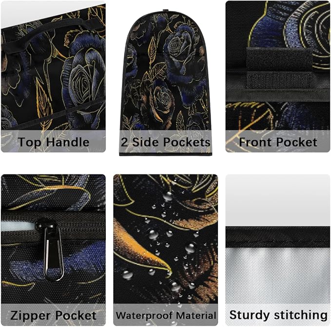 cfpolar Kitchen Aid Mixer Cover Compatible with 6-8 Quarts Flower Gold Blue Rose Stand Mixer Cover Kitchen Aid Mixers Accessories Appliance Organizer Bag Dust Covers with Zipper Pocket